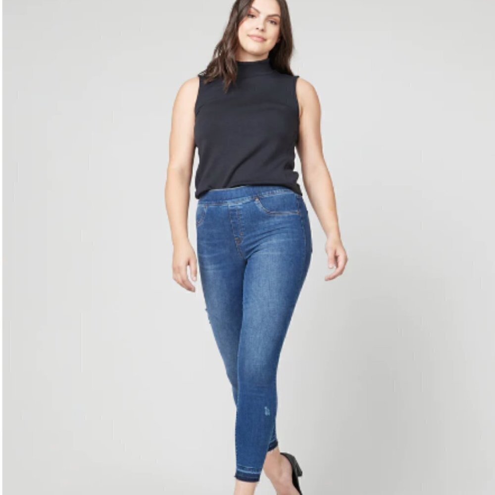 SPANX Distressed Ankle Skinny Jeans Medium Wash Tall - Picture 3 of 10